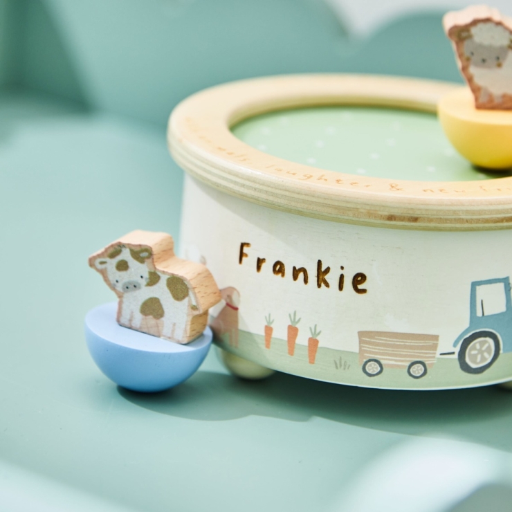 Personalised Sage Wooden Farmyard Music Box FSC®