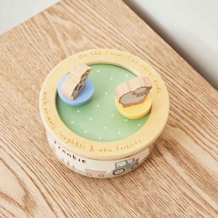 Personalised Sage Wooden Farmyard Music Box FSC®