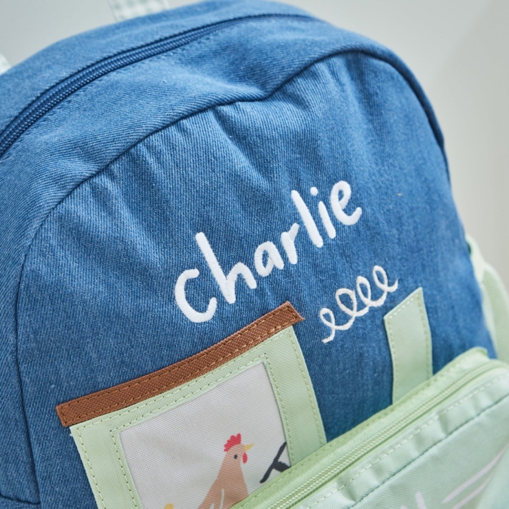 Personalized Tractor Denim Medium Character Backpack