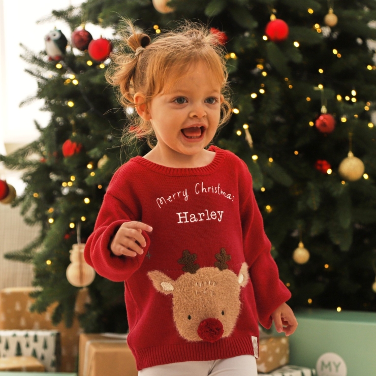 Personalised Red Reindeer Christmas Jumper