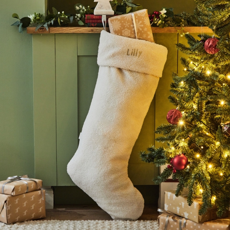 Personalized Large Cream Borg Christmas Stocking