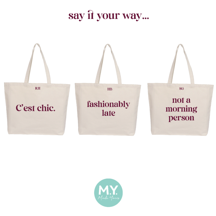 Personalised Slogan Cotton Canvas Tote Bag in Burgundy