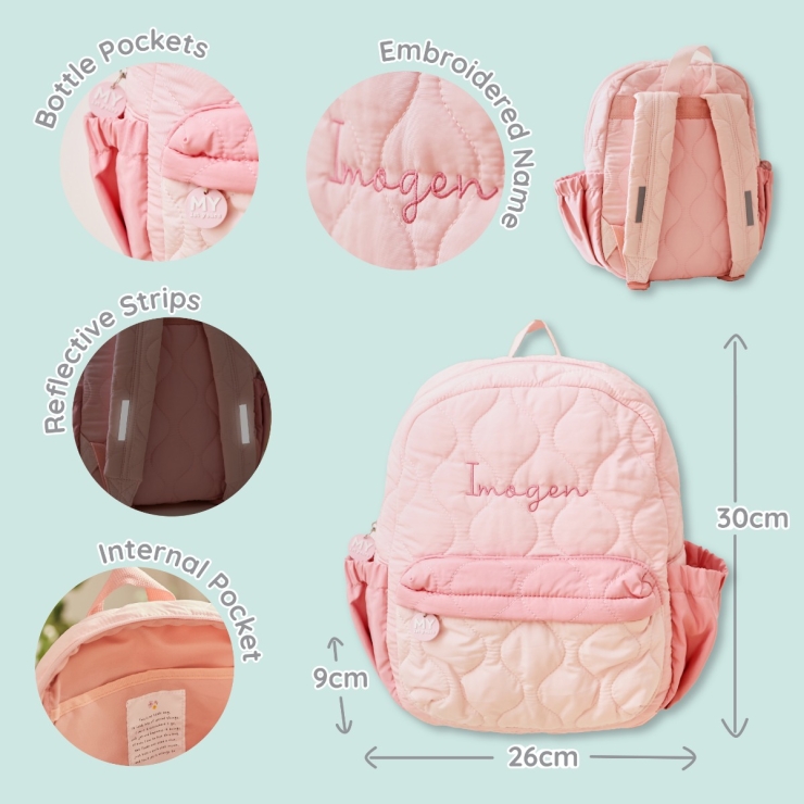 Personalized Pink Quilted Medium Backpack