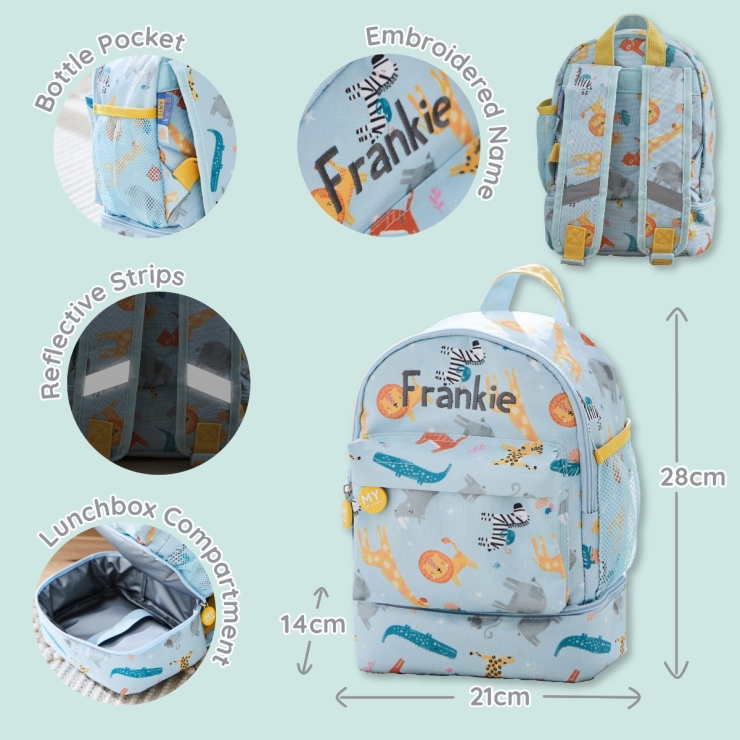 Personalised Safari Mini Backpack with Compartment