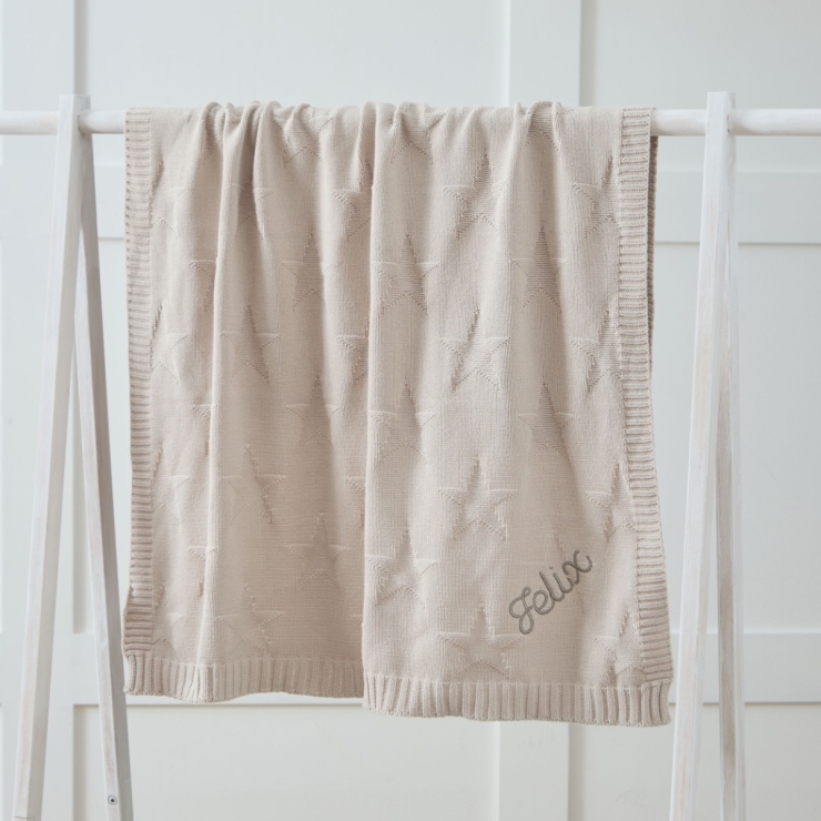 Personalized Oatmeal Star Jacquard Baby Blanket