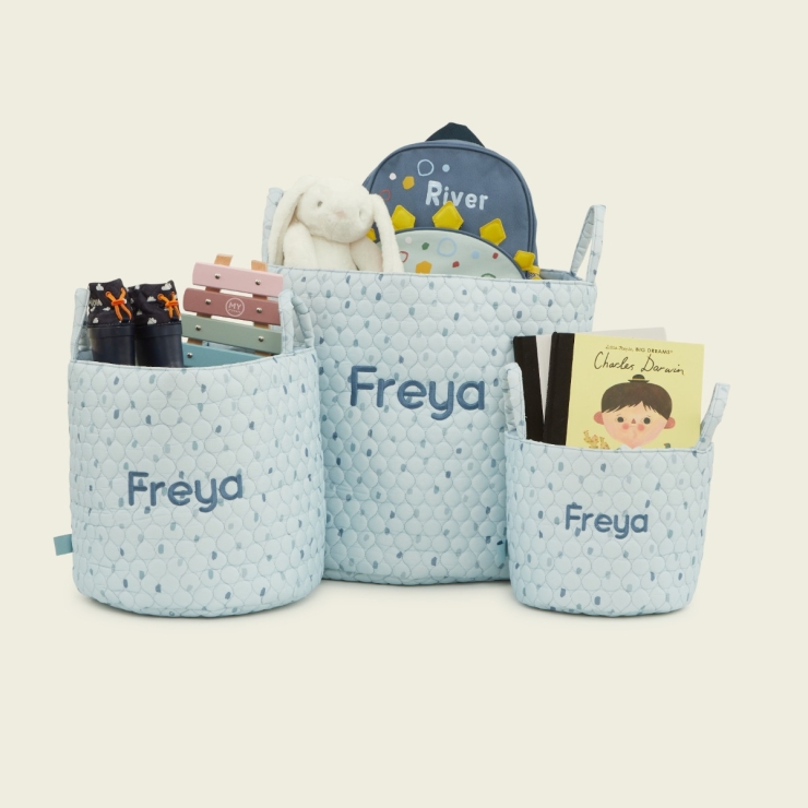 Personalised Blue Polka Dot Storage Bag Set (3 Pack)