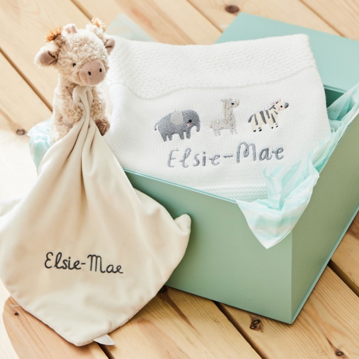 Personalized Safari Animals Blanket Gift Set