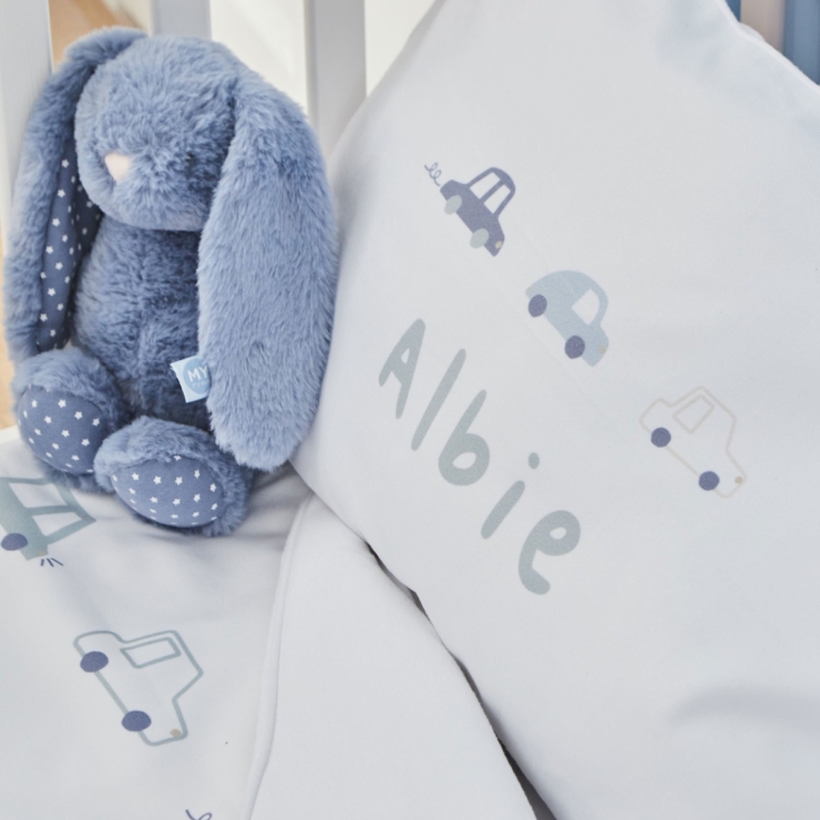 Personalised Blue Car Print Bedding Set