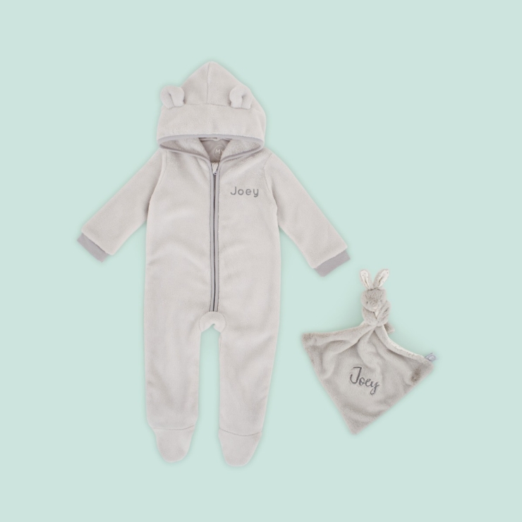 Personalized Grey Fleece Onesie & Comforter Gift Set