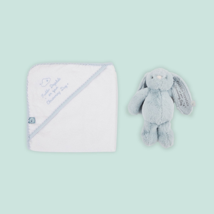 Personalised Blue Bunny and Towel Christening Gift Set