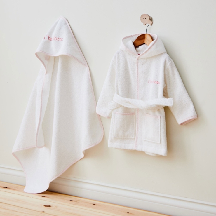Personalised Pink Gingham Trim Splash and Snuggle Gift Set