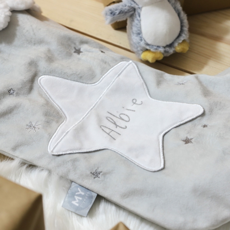 Personalised Star Christmas Stocking & Mini Penguin Set
