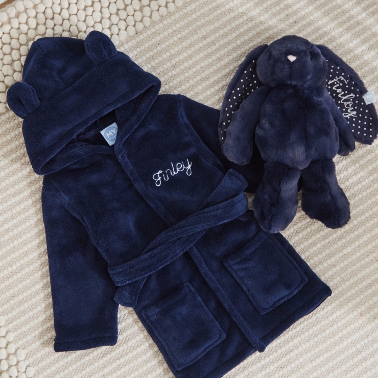 Personalised Navy Robe & Bunny Goodnight Gift Set