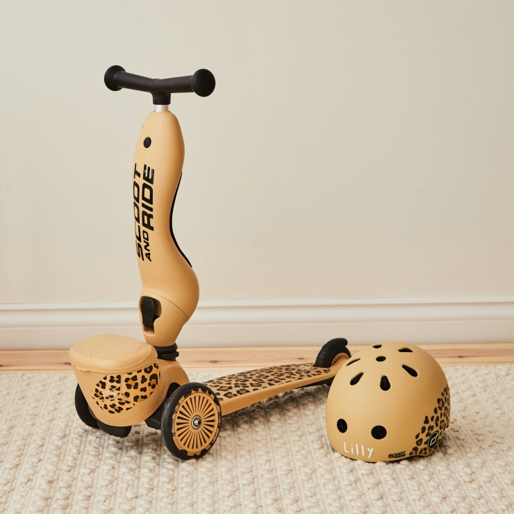 Personalised Scoot and Ride Leopard Highway Kick 1 Scooter & Helmet Gift Set