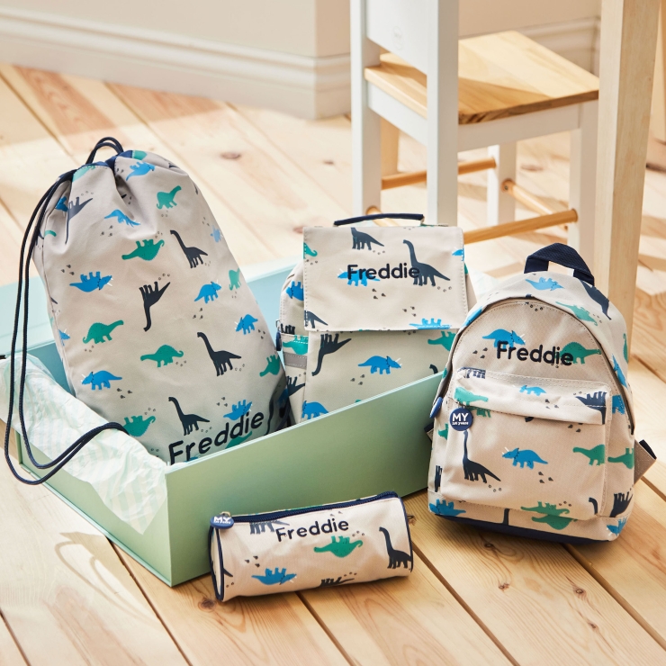 Personalised Ultimate Grey Dinosaur School Bag Set