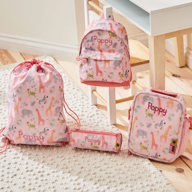 Personalised Ultimate Pink Safari School Bag Set