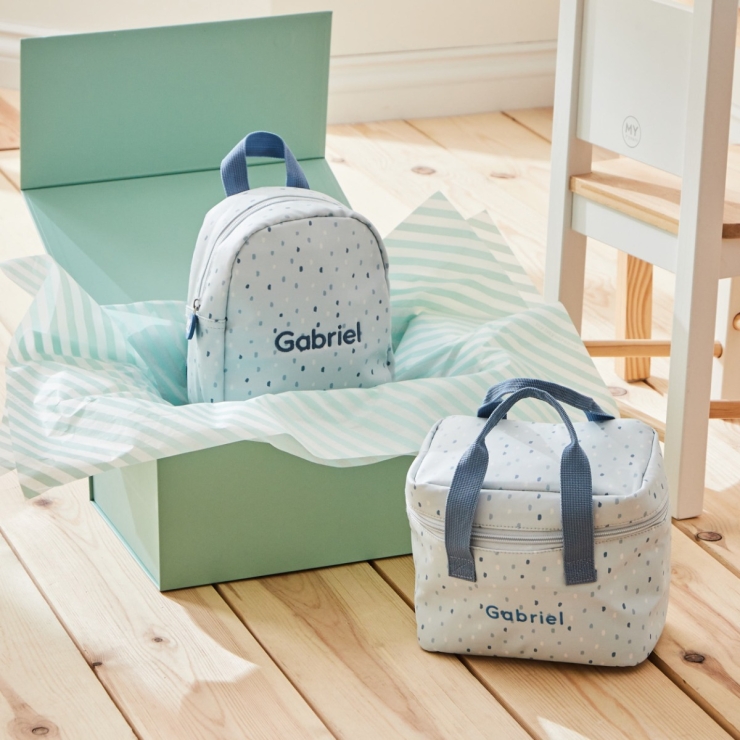 Personalised Blue Spot Backpack & Snack Bag Set