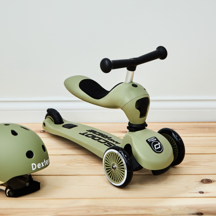 Personalised Scoot and Ride Olive Highway Kick 1 Scooter & Helmet Gift Set