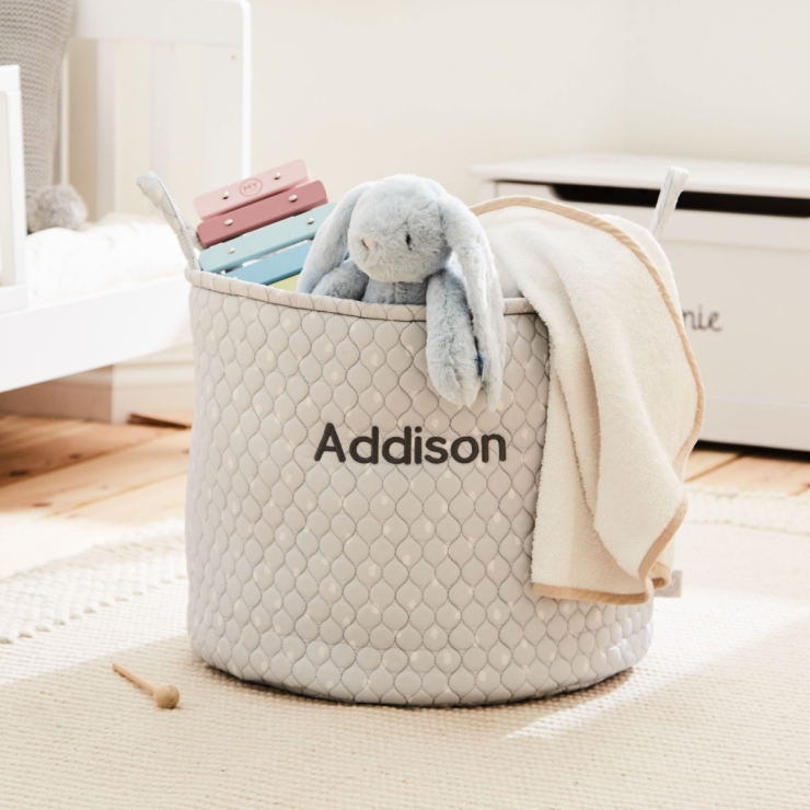 Personalized Large Grey Polka Dot Storage Bag