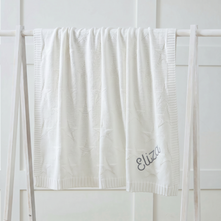 Personalized Ivory Star Jacquard Baby Blanket