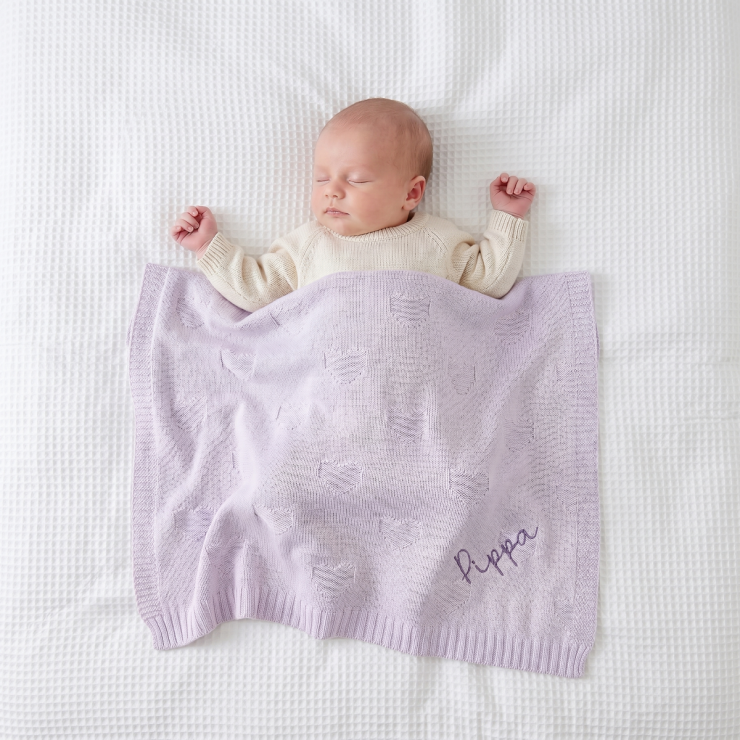 Personalized Lilac Heart Jacquard Baby Blanket