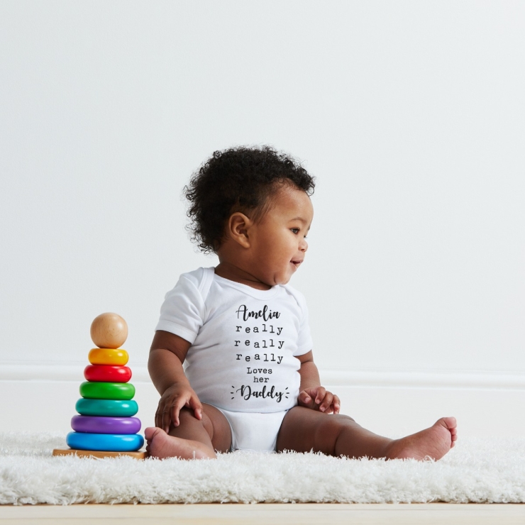 Personalised Really Loves Daddy White Bodysuit Model