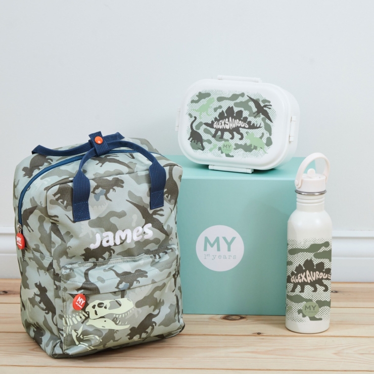 Personalised Dino Camo All-Over Print Glow In The Dark Medium Backpack