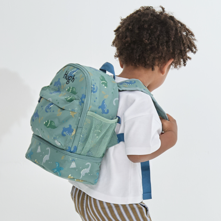 Personalised Green Dinosaur Print Mini Backpack with Compartment