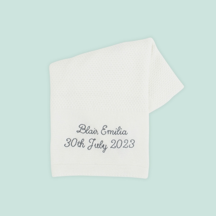Personalized Ivory Cotton Baby Shawl