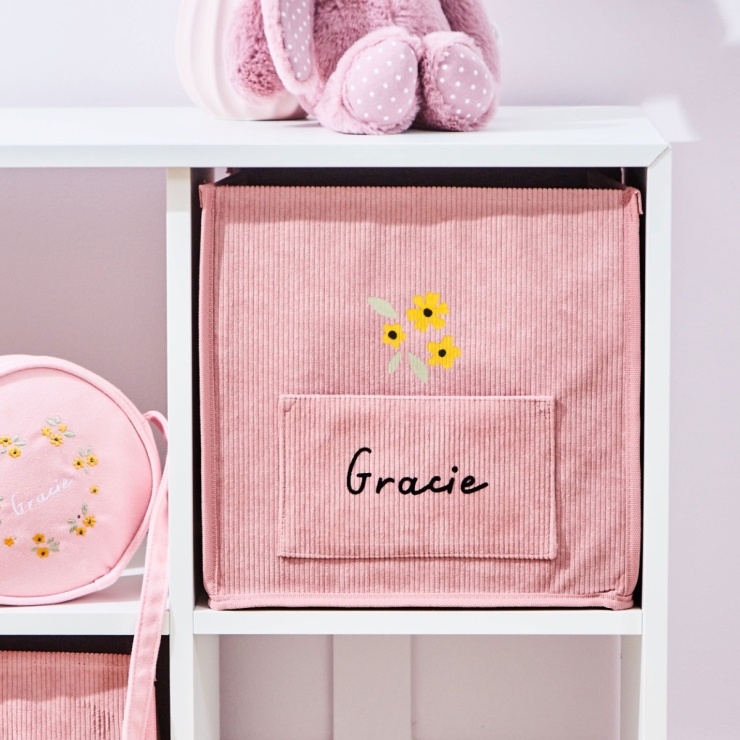 Personalized Yellow Flower Pink Storage Cube