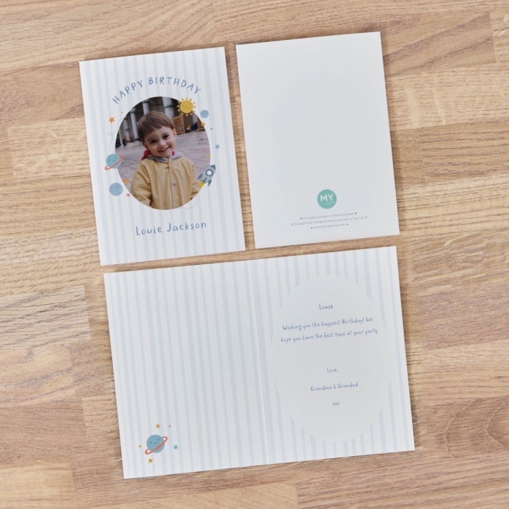 Personalised Space & Rocket Birthday Photo Card