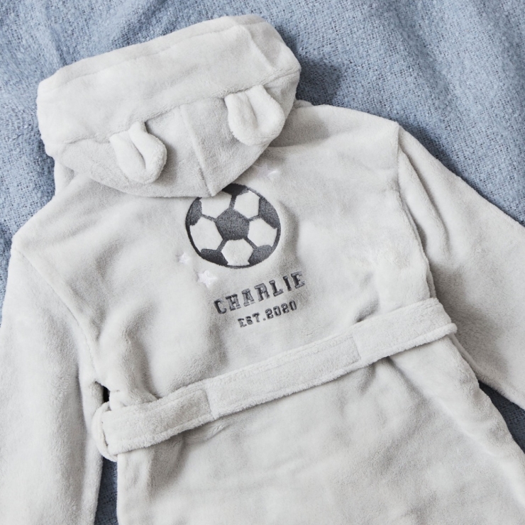 My Kids Personalised Football Grey Fleece Robe 