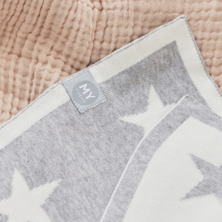 Personalised Grey Star Intarsia Baby Blanket