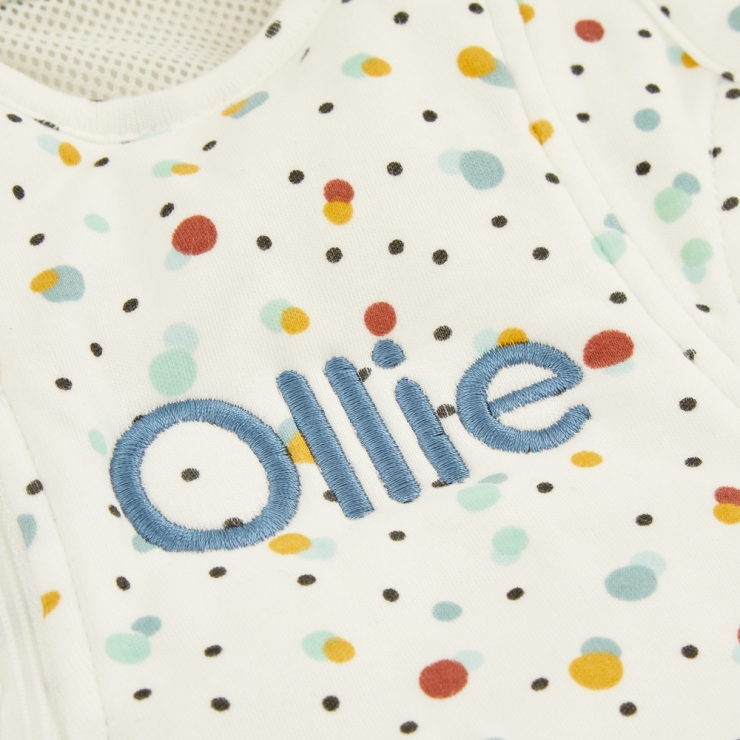 Personalised Purflo Scandi Spot Swaddle to Sleep Bag Personalisation