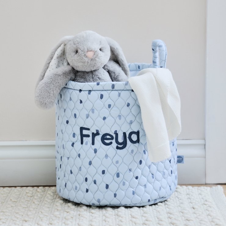 Personalized Medium Blue Polka Dot Storage Bag