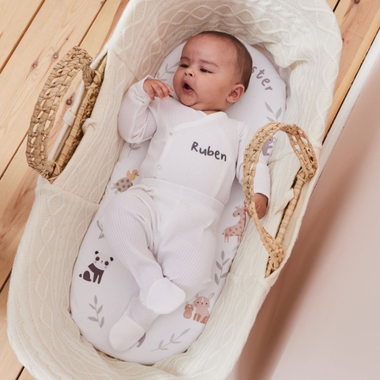 Personalized Safari Print Moses Basket Sheet