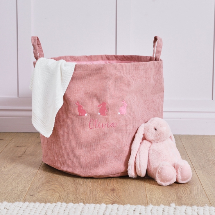 Personalised Large Pink Cord Bunny Storage Bag 