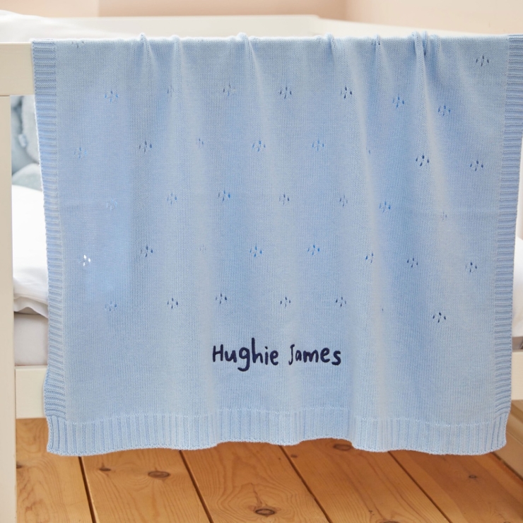 Personalized Cashmere Blend Pointelle Baby Blanket in Blue