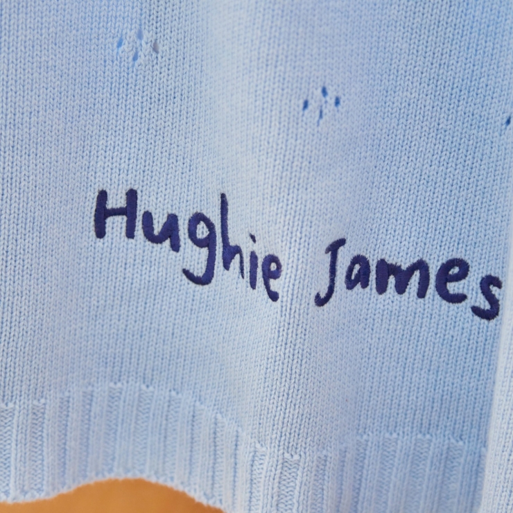 Personalized Cashmere Blend Pointelle Baby Blanket in Blue
