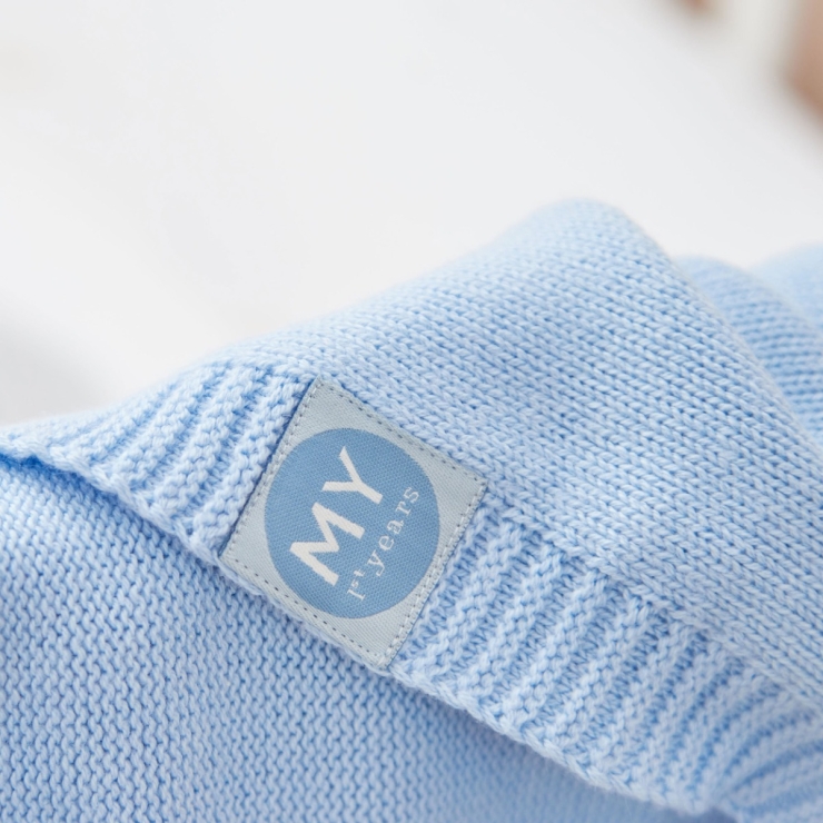 Personalized Cashmere Blend Pointelle Baby Blanket in Blue