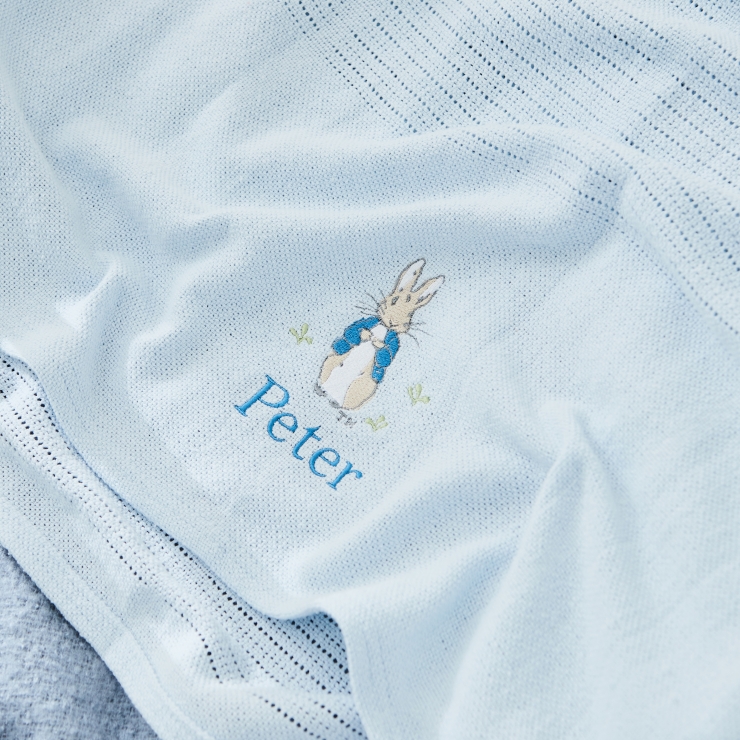 Personalised Peter Rabbit™ Embroidered Blue Cellular Baby Blanket