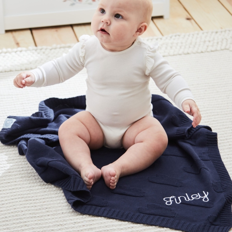 Personalised Navy Cloud Jacquard Blanket
