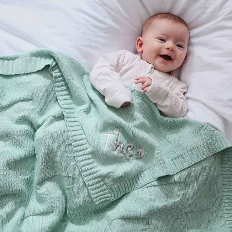 Personalized My 1st Years Gift Box Blue Cloud Jacquard Baby Blanket