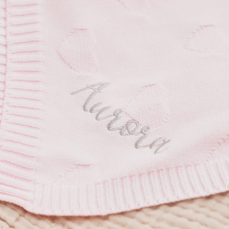 Personalized Pale Pink Heart Jacquard Baby Blanket