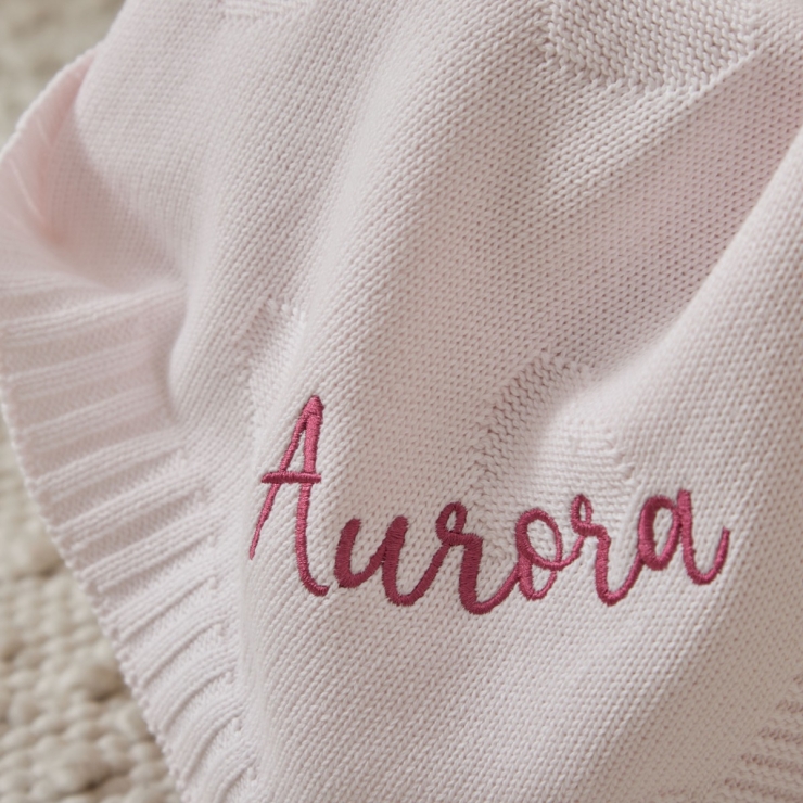 Personalized Pale Pink Heart Jacquard Baby Blanket