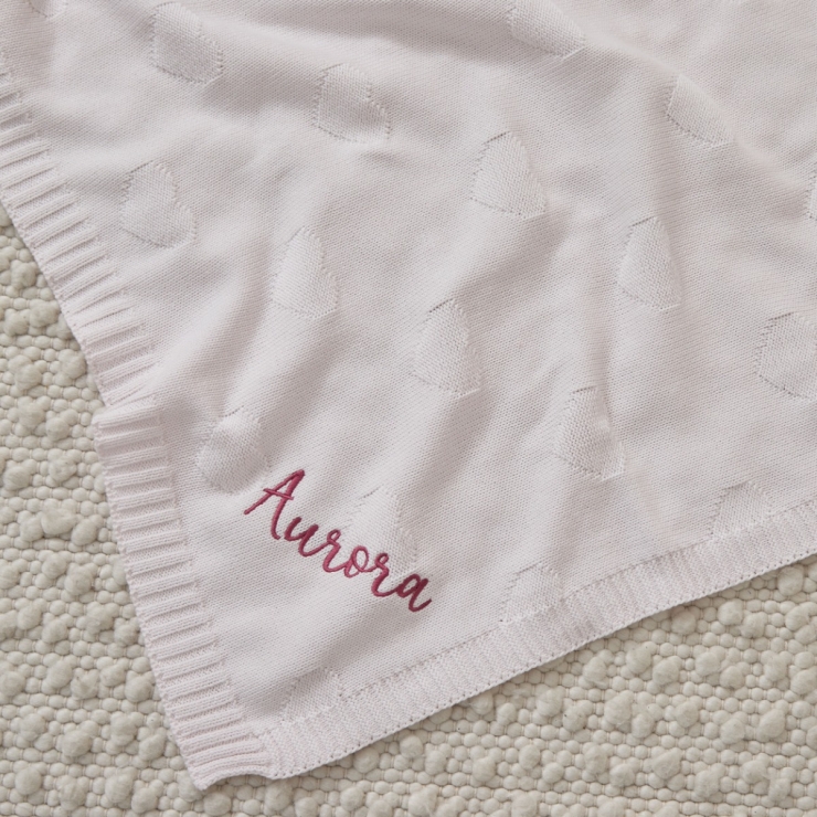 Personalized Pale Pink Heart Jacquard Baby Blanket