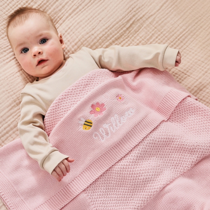 Personalised Bumblebee Light Pink Baby Shawl