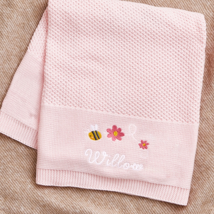Personalized Bumblebee Light Pink Baby Shawl