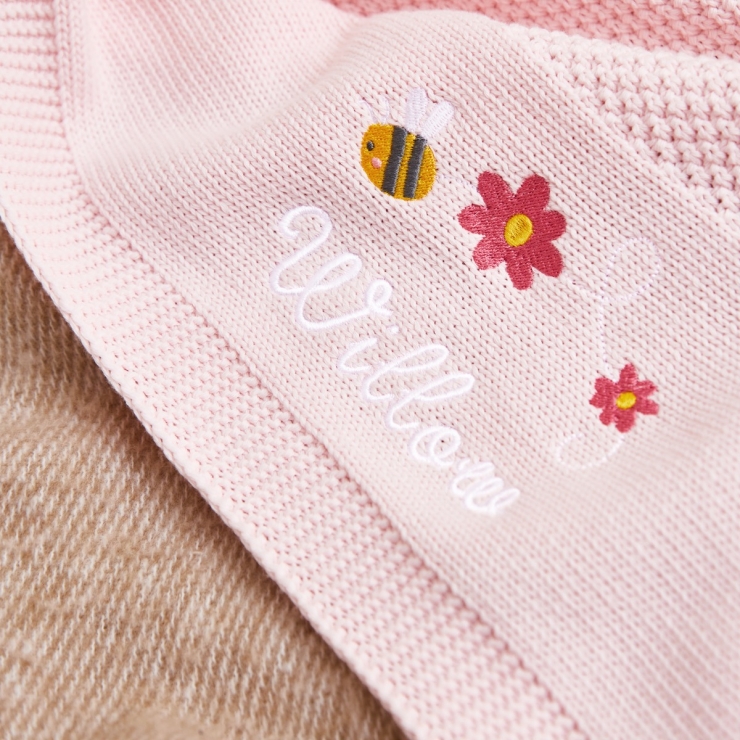 Personalized Bumblebee Light Pink Baby Shawl