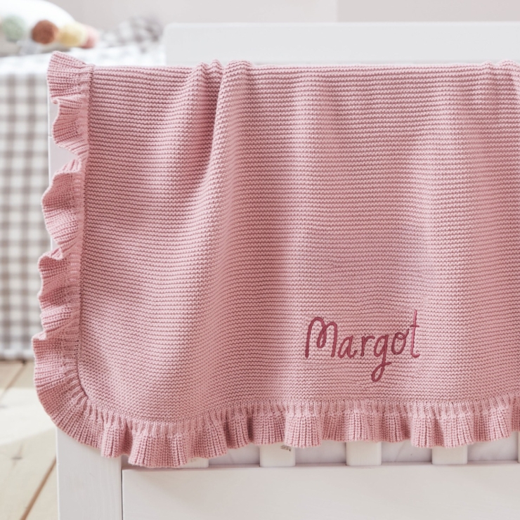 Personalised Frill Edge Pink Blanket